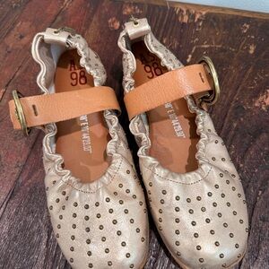 A.S.98 Gold Flats with Tan Strap and Bronze Studs Sz 39